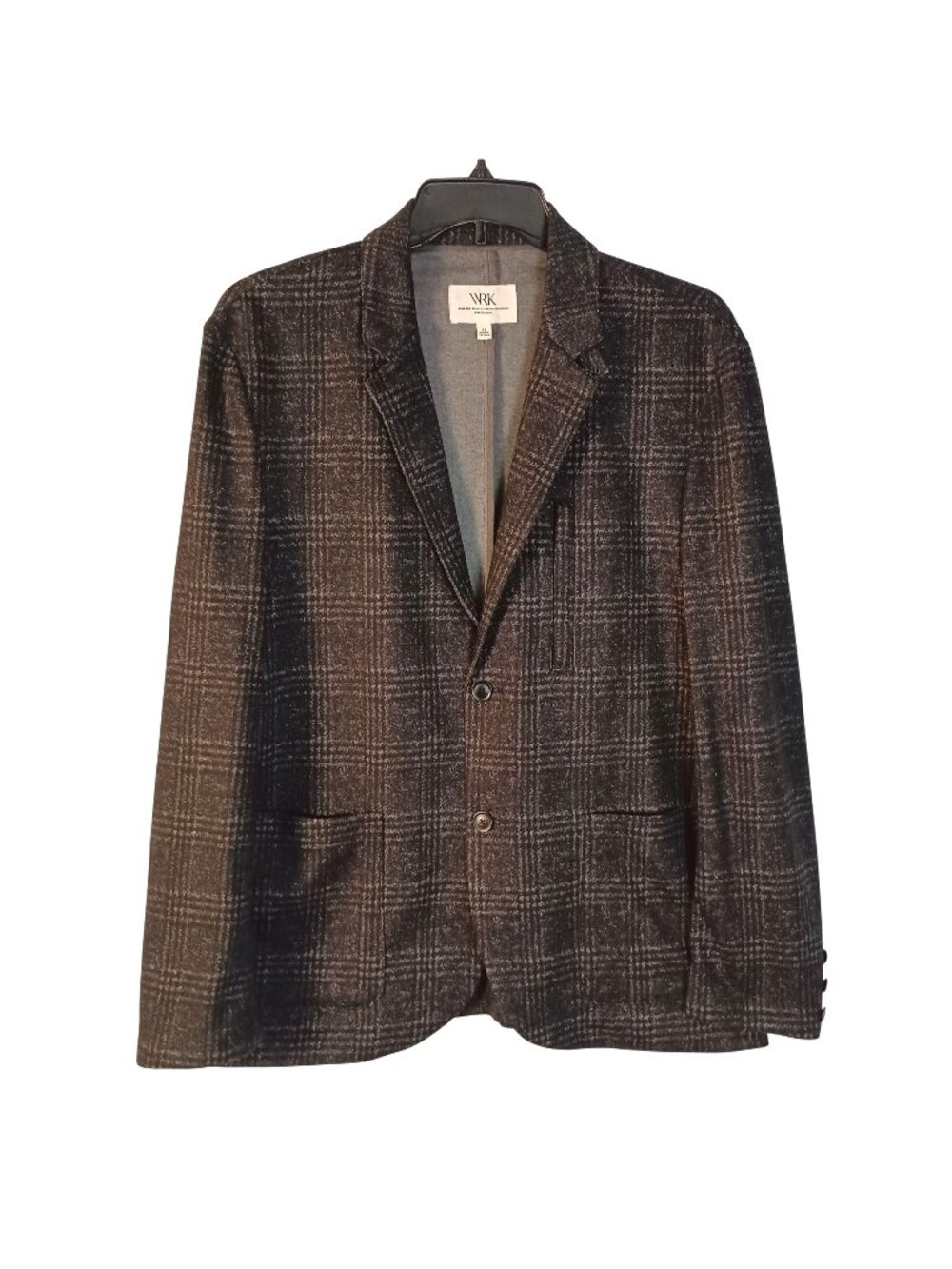 WRK Work Rest Karma Mens 42 Gray Plaid Stretch Knit Blazer 2 Button Sport Jacket
